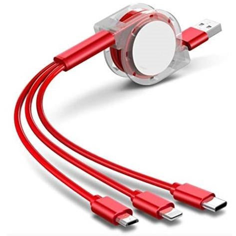 3 in 1 Multi Functional USB Data Cable - Lightning/Micro/Type C (Multi-Colour/ Without Packaging)