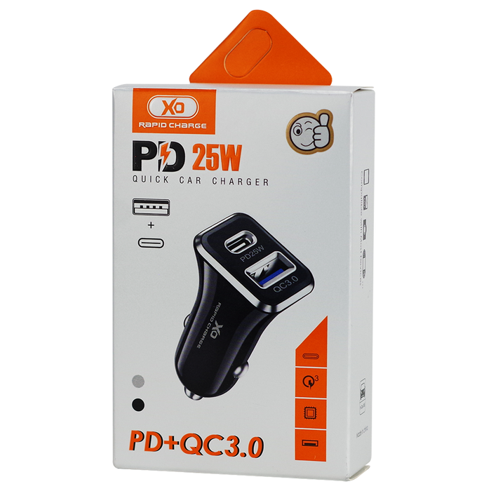 Dual Type C & USB Car Charger 25W (White / Black)