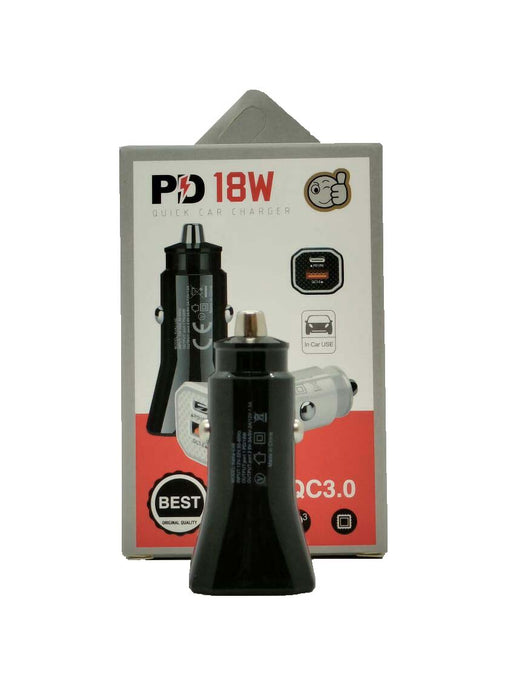 Dual Type C & USB Car Charger 18W