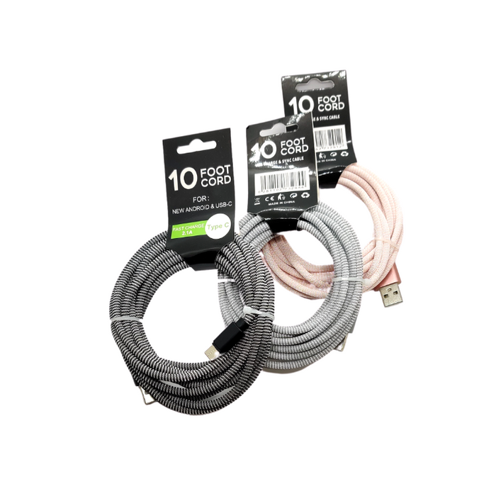 10 Ft Type C USB Data Charging Cable (2.1A Fast Charge)
