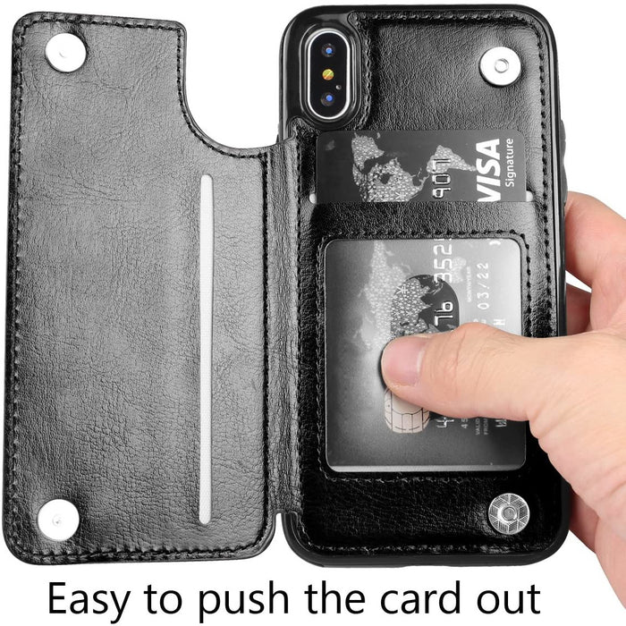 iPhone XR Slim Fit Leather Wallet Case Card Slots Shockproof Folio Flip Protective Defender Shell