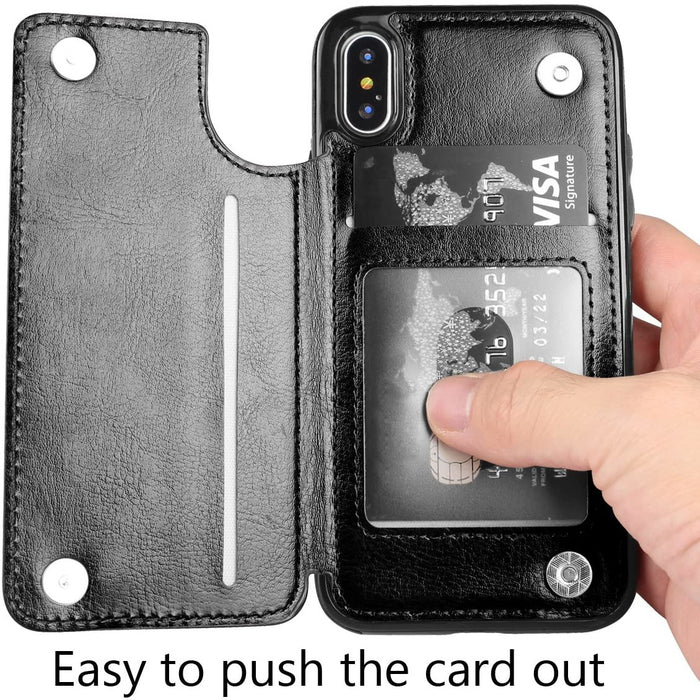 iPhone Xs Max Slim Fit Leather Wallet Case Card Slots Shockproof Folio Flip Protective Defender Shell