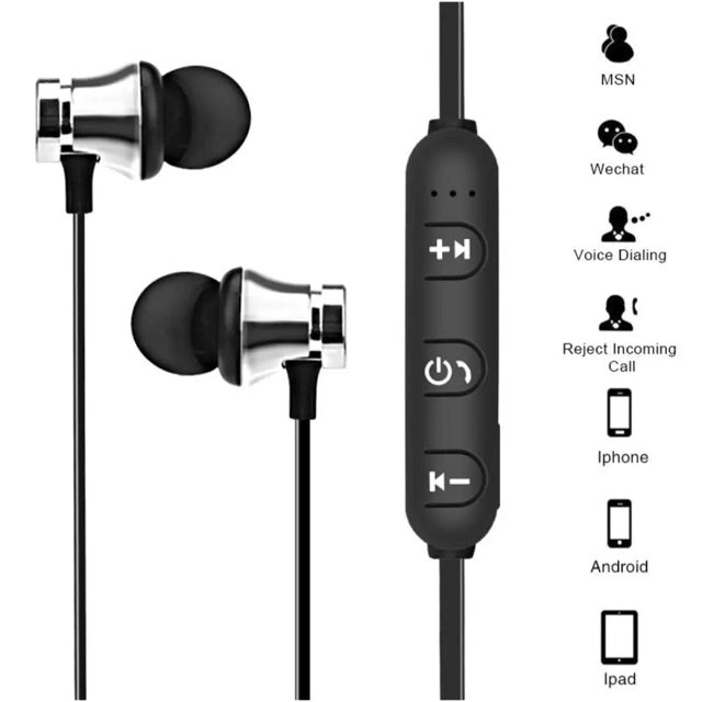 Bluetooth Wireless Headphone Sport Running Stereo Magnet Earbuds with Mic