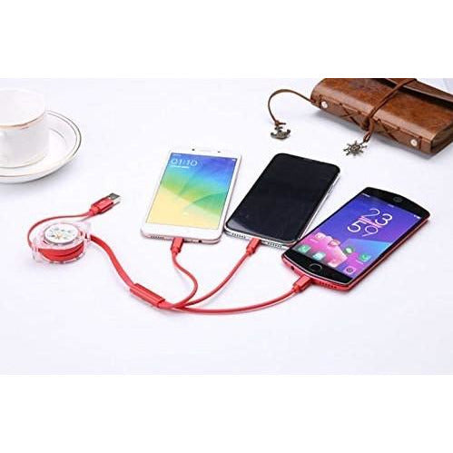 3 in 1 Multi Functional USB Data Cable - Lightning/Micro/Type C (Multi-Colour/ Without Packaging)