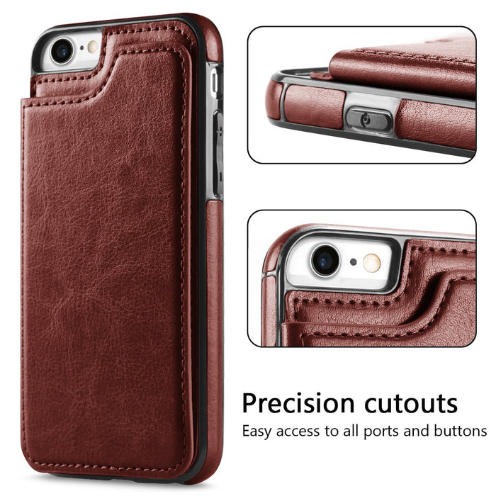 iPhone 12 Mini Slim Fit Leather Wallet Case Card Slots Shockproof Folio Flip Protective Defender Shell