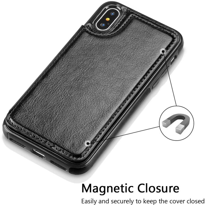 iPhone X & iPhone Xs Slim Fit Leather Wallet Case Card Slots Shockproof Folio Flip Protective Defender Shell